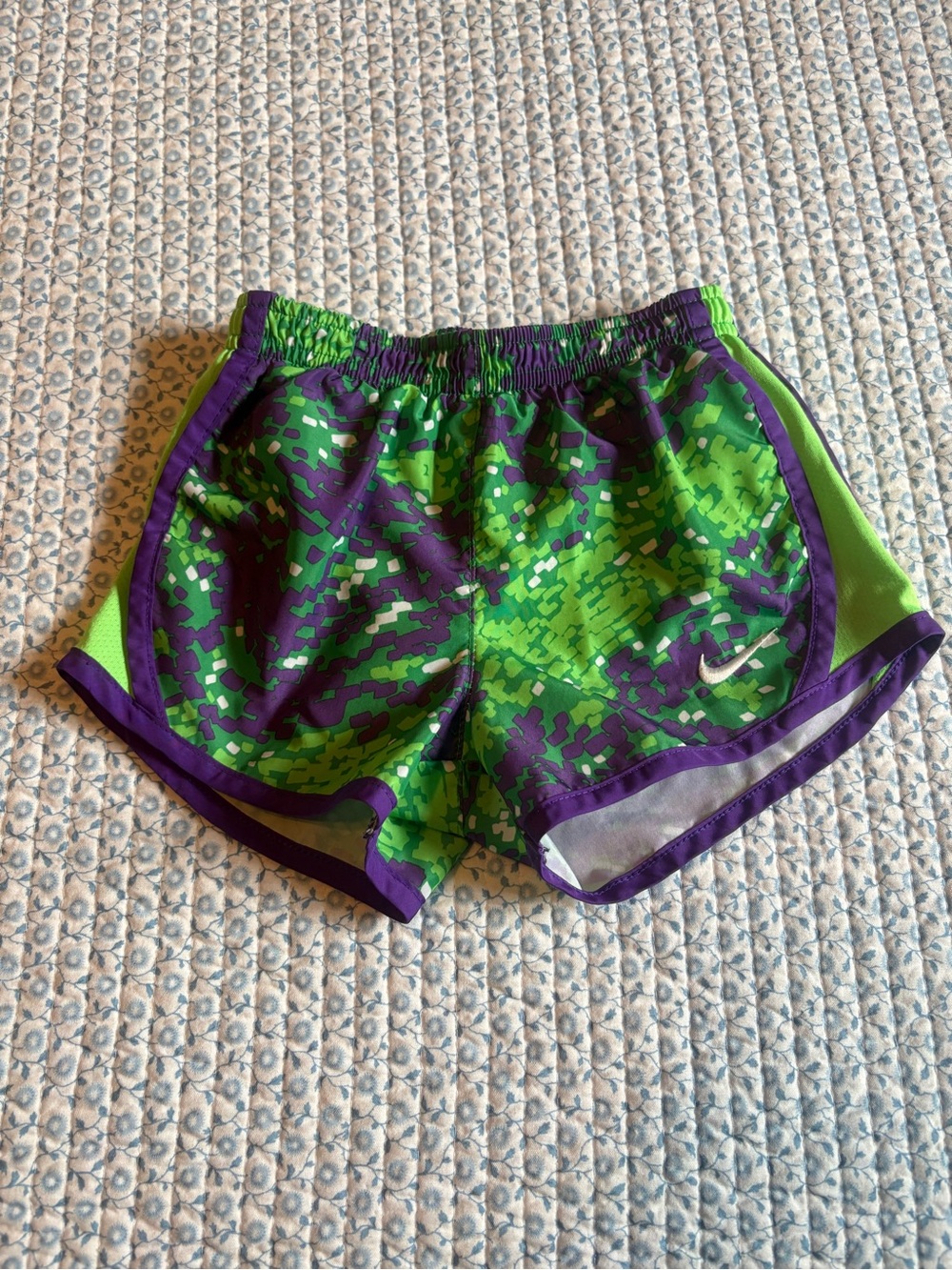 Nike Girls Athletic Shorts Green Purple Pixelated Print 3T